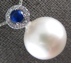 .48CT DIAMOND & AAA SAPPHIRE & SOUTH SEA PEARL 14KT WHITE GOLD 3D ROUND PENDANT