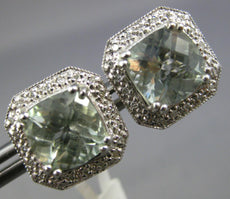 LARGE 4.22CT DIAMOND & AAA GREEN AMETHYST 14KT WHITE GOLD OCTAGON STUD EARRINGS