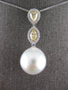 LARGE .98CT WHITE & CANARY DIAMOND & AAA SOUTH SEA PEARL 18KT WHITE GOLD PENDANT