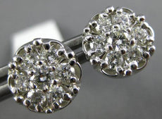 ESTATE LARGE .93CT DIAMOND 14KT WHITE GOLD 3D CLUSTER FLOWER STUD EARRINGS #3060