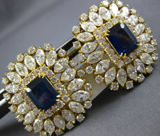 ANTIQUE EXTRA LARGE 15.16CT DIAMOND & SAPPHIRE 18KT YELLOW GOLD CLIP ON EARRINGS