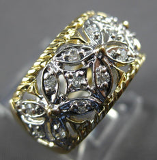 ESTATE WIDE .26CT DIAMOND 14KT 2 TONE GOLD 3D FLOWER FILIGREE ANNIVERSARY RING