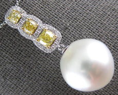 1.19CT WHITE & CANARY DIAMOND & SOUTH SEA PEARL 18KT 2 TONE GOLD SQUARE PENDANT