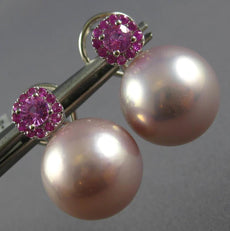 .85CT AAA PINK SAPPHIRE & PINK SOUTH SEA PEARL 18K WHITE GOLD CLIP ON EARRINGS