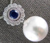 LARGE .73CT DIAMOND & SAPPHIRE & SOUTH SEA PEARL 18KT WHITE GOLD FLOWER PENDANT
