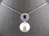 LARGE .73CT DIAMOND & SAPPHIRE & SOUTH SEA PEARL 18KT WHITE GOLD FLOWER PENDANT