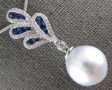 .80CT DIAMOND & AAA SAPPHIRE & SOUTH SEA PEARL 18K WHITE GOLD MULTI LEAF PENDANT