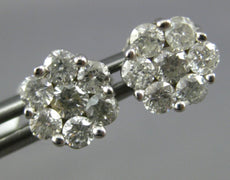 ESTATE 1.15CT DIAMOND 14KT WHITE GOLD 3D CLASSIC CLUSTER STUD EARRINGS