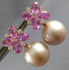 3.38CT DIAMOND & AAA PINK SAPPHIRE & PINK SOUTH SEA PEARL 18K ROSE GOLD EARRINGS