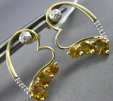 1.32CT DIAMOND & AAA CITRINE 14KT YELLOW GOLD OPEN HEART LOVE HANGING EARRINGS