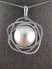 EXTRA LARGE .52CT DIAMOND & AAA SOUTH SEA PEARL 18K WHITE GOLD 3D FLOWER PENDANT