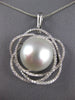 EXTRA LARGE .52CT DIAMOND & AAA SOUTH SEA PEARL 18K WHITE GOLD 3D FLOWER PENDANT