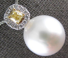 .58CT WHITE & FANCY YELLOW DIAMOND & AAA SOUTH SEA PEARL 18KT WHITE GOLD PENDANT
