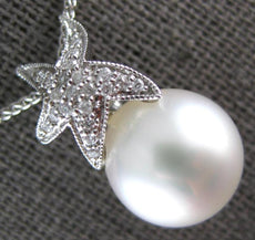 ESTATE .13CT DIAMOND & AAA SOUTH SEA PEARL 14KT WHITE GOLD STAR FLOATING PENDANT
