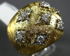 ESTATE LARGE .26CT DIAMOND 18K 2 TONE GOLD MATTE & SHINY FLORAL ANNIVERSARY RING