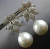 LARGE 1.6CT DIAMOND & AAA SOUTH SEA PEARL 18K WHITE GOLD FLOWER HANGING EARRINGS