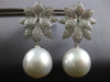 LARGE 1.6CT DIAMOND & AAA SOUTH SEA PEARL 18K WHITE GOLD FLOWER HANGING EARRINGS