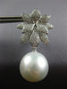 LARGE 1.6CT DIAMOND & AAA SOUTH SEA PEARL 18K WHITE GOLD FLOWER HANGING EARRINGS