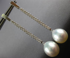 LARGE .63CT DIAMOND & AAA SOUTH SEA PEARL 18K WHITE GOLD 3D BAR HANGING EARRINGS