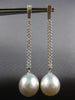 LARGE .63CT DIAMOND & AAA SOUTH SEA PEARL 18K WHITE GOLD 3D BAR HANGING EARRINGS