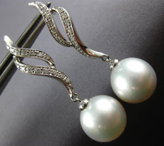 .23CT DIAMOND & AAA SOUTH SEA PEARL 14KT WHITE GOLD DOUBLE WAVE HANGING EARRINGS
