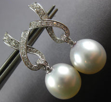 .57CT DIAMOND & AAA SOUTH SEA PEARL 18KT WHITE GOLD 3D INFINITY HANGING EARRINGS