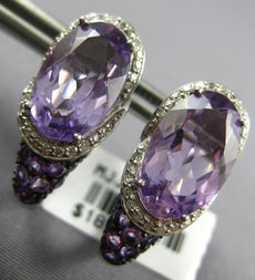 LARGE 11.25CT DIAMOND & AAA AMETHYST 14KT WHITE GOLD LOVE KNOT HANGING EARRINGS