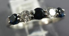 .75CT DIAMOND & SAPPHIRE 14K WHITE GOLD 3D SHARED PRONG 5 STONE ANNIVERSARY RING