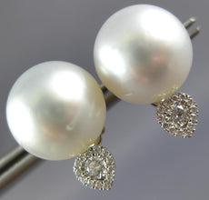 LARGE .27CT DIAMOND & AAA SOUTH SEA PEARL 18K WHITE GOLD TEAR DROP STUD EARRINGS