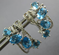 LARGE 5.5CT DIAMOND & AAA BLUE TOPAZ 14K WHITE GOLD MULTI SHAPE HANGING EARRINGS
