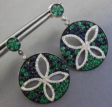 4.4CT DIAMOND & AAA EMERALD & SAPPHIRE 14K WHITE GOLD BUTTERFLY HANGING EARRINGS