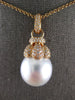 ESTATE LARGE .60CT DIAMOND & AAA SOUTH SEA PEARL 18KT ROSE GOLD FILIGREE PENDANT