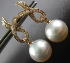 LARGE .57CT DIAMOND AAA SOUTH SEA PEARL 18KT ROSE GOLD INFINITY HANGING EARRINGS