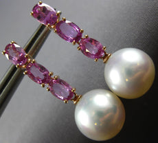 3.50CT AAA PINK SAPPPHIRE & SOUTH SEA PEARL 18KT ROSE GOLD OVAL HANGING EARRINGS