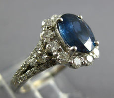 3.48CT DIAMOND & AAA SAPPHIRE 14K WHITE GOLD OVAL & ROUND FLOWER ENGAGEMENT RING
