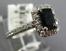 1.21CT DIAMOND & AAA SAPPHIRE 14K WHITE GOLD 3D EMERALD CUT HALO ENGAGEMENT RING