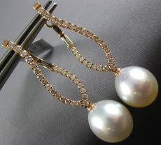 LARGE .7CT DIAMOND & AAA SOUTH SEA PEARL 18K ROSE GOLD INFINITY HANGING EARRINGS