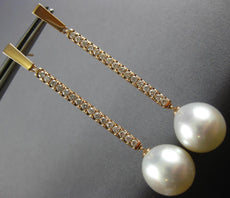 LONG .63CT DIAMOND & AAA SOUTH SEA PEARL 18KT ROSE GOLD 3D BAR HANGING EARRINGS