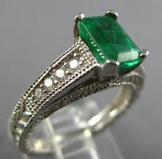 1.45CT DIAMOND & AAA EMERALD 14KT WHITE GOLD EMERALD CUT & ROUND ENGAGEMENT RING