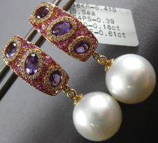 1.18CT DIAMOND AAA MULTI GEM & SOUTH SEA PEARL 18K ROSE GOLD 3D HANGING EARRINGS