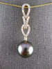 LARGE .42CT DIAMOND & AAA TAHITIAN PEARL 18KT YELLOW GOLD TEAR DROP LOVE PENDANT