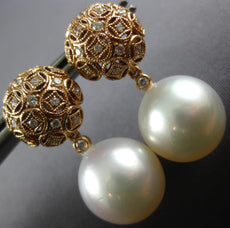 LARGE .3CT DIAMOND & AAA SOUTH SEA PEARL 18K ROSE GOLD FILIGREE HANGING EARRINGS