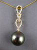 LARGE .42CT DIAMOND & AAA TAHITIAN PEARL 18KT YELLOW GOLD TEAR DROP LOVE PENDANT