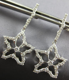 ESTATE LARGE 1.0CT DIAMOND 14KT WHITE GOLD 3D STAR SNOWFLAKE HANGING EARRINGS