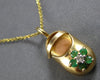 .12CT DIAMOND & AAA EMERALD 14KT YELLOW 3D GOLD BABY GIRL SHOE FLOATING PENDANT