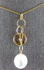 ESTATE .02CT DIAMOND & AAA SOUTH SEA PEARL 14K YELLOW GOLD FLOWER LARIAT PENDANT