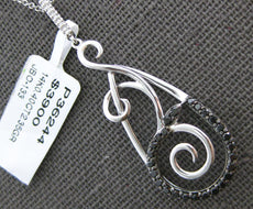 .40CT WHITE & BLACK DIAMOND 14KT WHITE GOLD 3D MUSICAL NOTE FUN FLOATING PENDANT