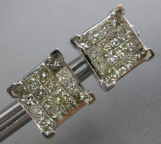 LARGE 1.40CT DIAMOND 14KT WHITE GOLD 3D PRINCESS INVISIBLE SQUARE STUD EARRINGS
