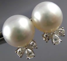 LARGE .85CT DIAMOND & AAA SOUTH SEA PEARL 18K WHITE GOLD FLORAL CLIP ON EARRINGS