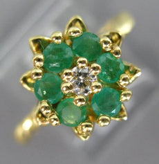 ANTIQUE .40CT DIAMOND & AAA EMERALD 14K YELLOW GOLD FLOWER ROSE ROPE RING #26711